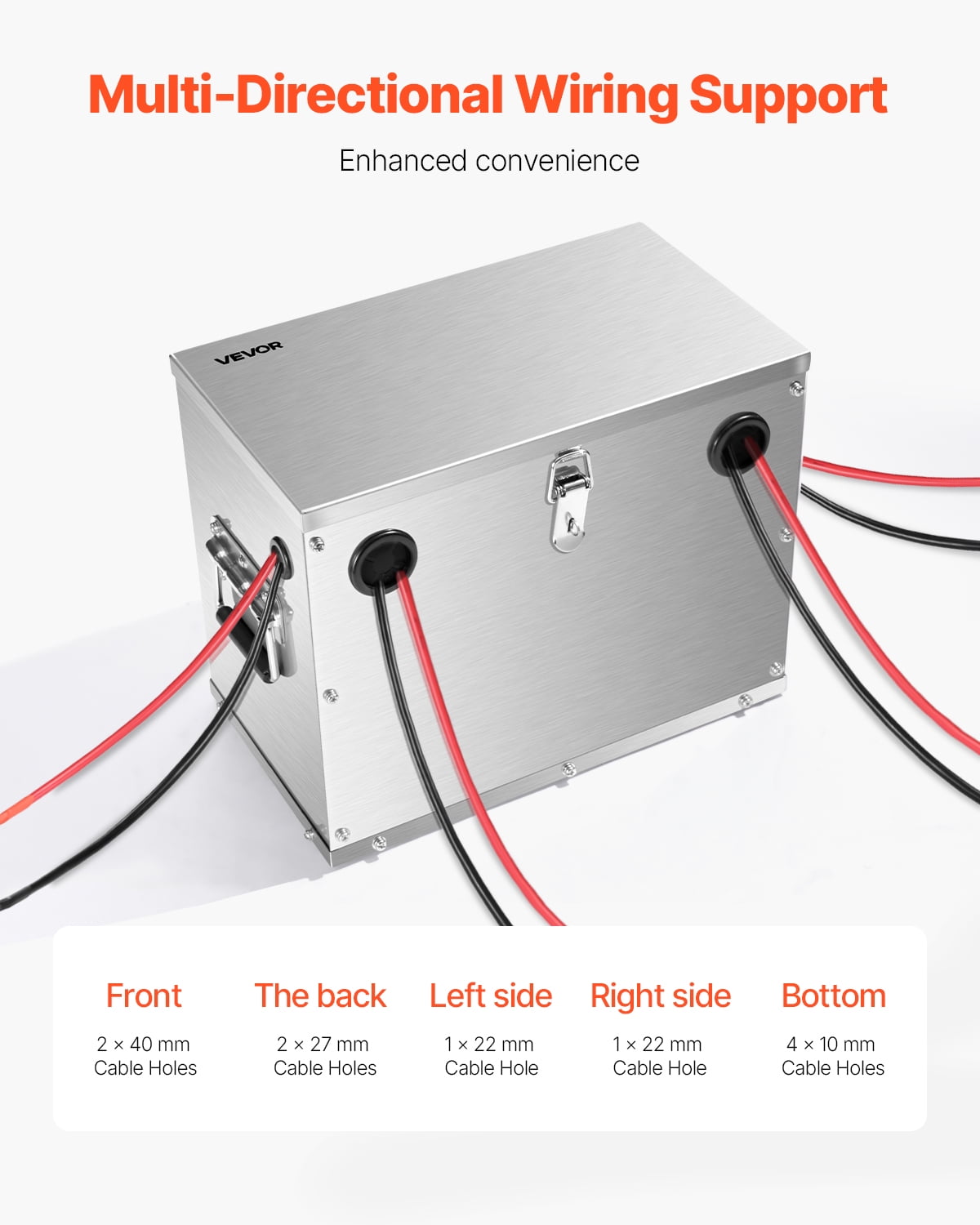 VEVOR Battery Box, Group 24/31 Trolling Motor Battery Box, Marine Batteries Case with Lock, Handles and Rubber-Grommet Cable Holes, Stainless Steel Shell, Suitable for Cars, Boats & Trolling Motors