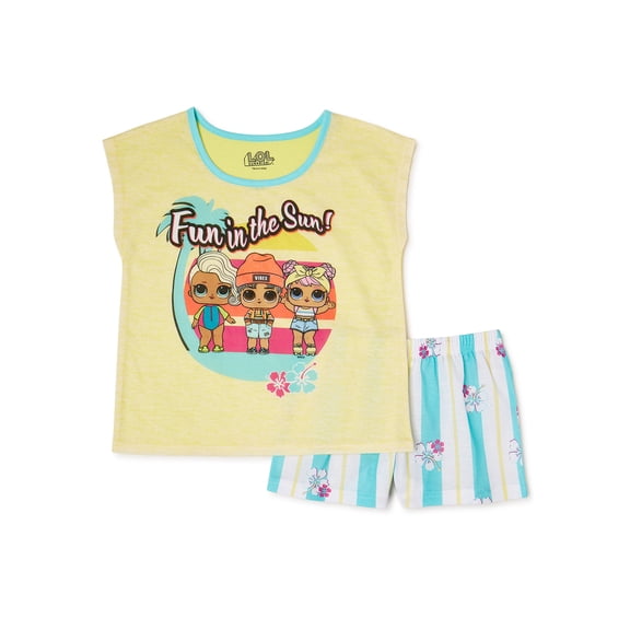 L.O.L. Surprise! Girls Short Sleeve Sleep Shirt & Shorts, 2-Piece Pajama Set, Sizes 4-10