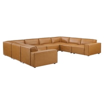 Sectional Sofa Set, Faux Vegan Leather, Tan, Modern Contemporary Urban Design, Living Lounge Room Hotel Lobby Hospitality