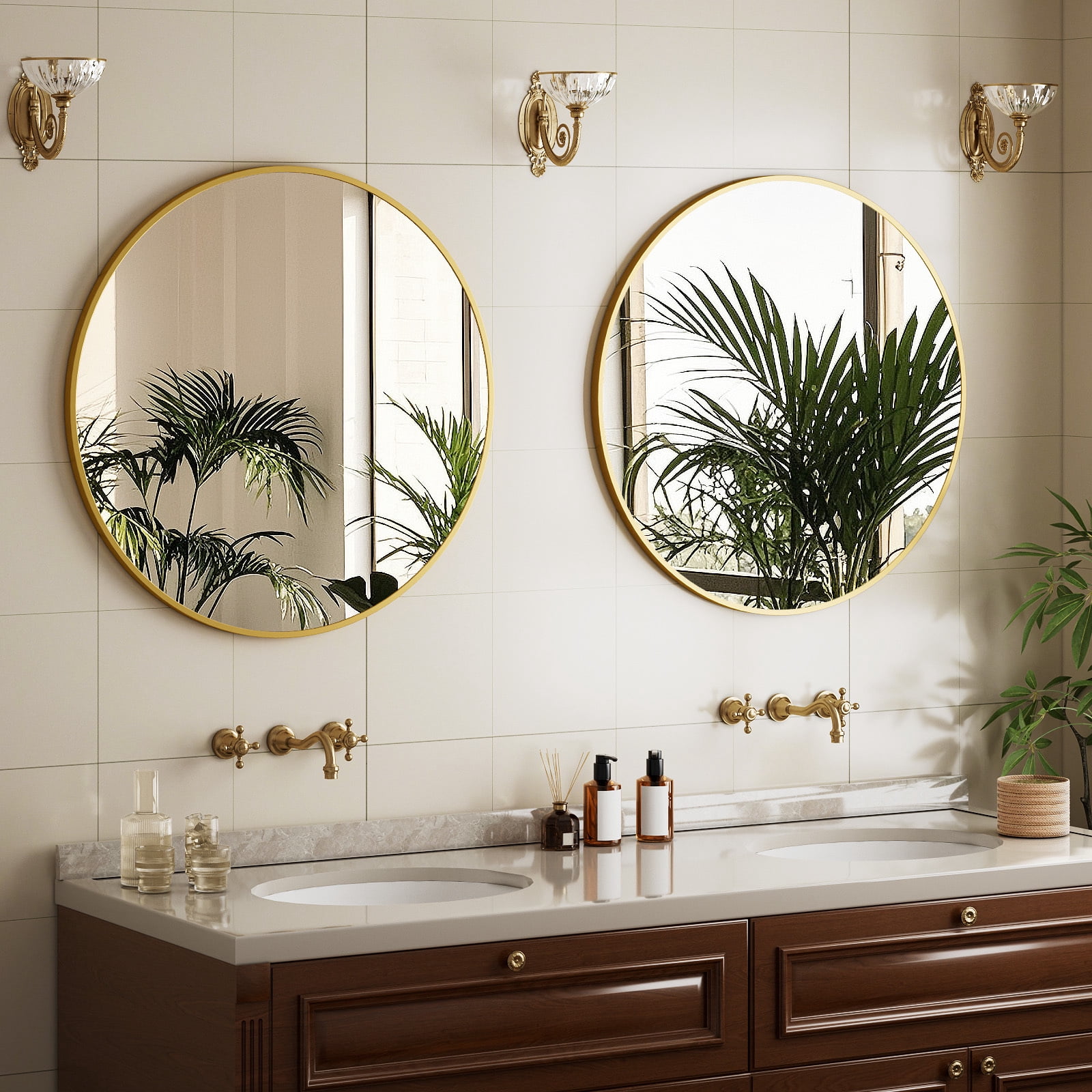 VORENTA 20" Bathroom Mirror Round Wall Mirror Vanity Mirror with Metal Frame, Gold