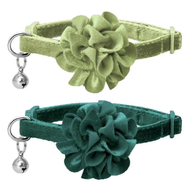 Collar de gato con estampado floral azuza con campana y pajarita con flores extraíble