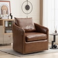 thumbnail image 2 of Bonzy Home 360° Swivel Accent Chair with Throw Pillow, Mid Century Faux Leather Modern Armchair, Swivel Barrel Chair for Living Room Bedroom, Brown, 2 of 10
