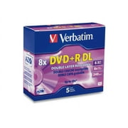 Verbatim 8.5GB 8X(Up to 10X with Compatible High Speed DVD+R DL Drives) DVD+R DL 5 Packs Slim Jewel Case Branded Disc Model 95311