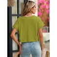 thumbnail image 7 of Chiclily Womens Summer Blouses Tops Olive Lightweight Short Sleeve V Neck Cardigan Button-Up Shirts with Pockets, Size XL, 7 of 7