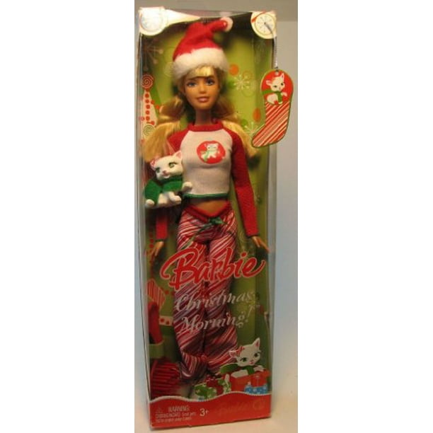 Barbie Christmas Morning Holiday Doll 2008 with Santa Hat, Pajamas, Fur