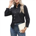 thumbnail image 3 of Camisas de Vestir de Larga con Botones para Mujer, Blusas de Oficina con Cuello Antiarrugas. Negro M, 3 of 8