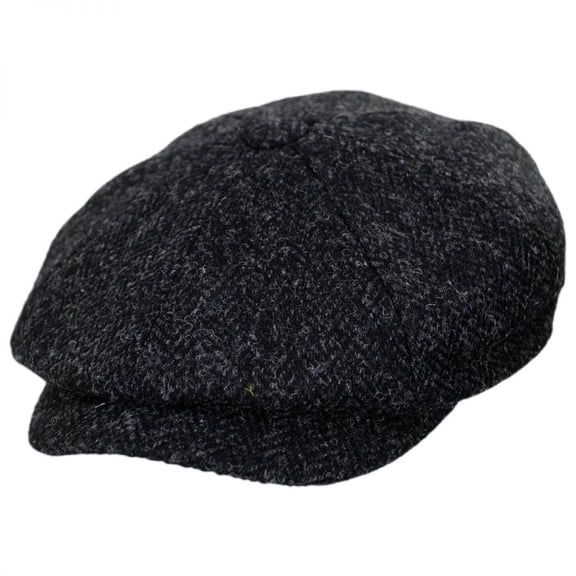Harris Tweed Taransay Wool Newsboy Cap - S - Black/Charcoal