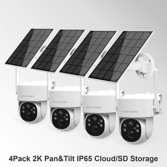 Homeguards WIFI6 Wireless Security Camera System 2K PTZ AI Motion Detection Color Night Vision Solar Battery Powered Indoor Outdoor 4-Pack