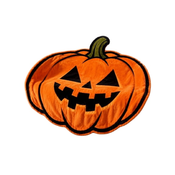 Shaped Giant Pumpkin Throw Blanket, Creative Orange Soft Flannel Fleece Novelty Decor, Cute Halloween Holiday Home Blanket for Couch Sofa Bed, 60x60in