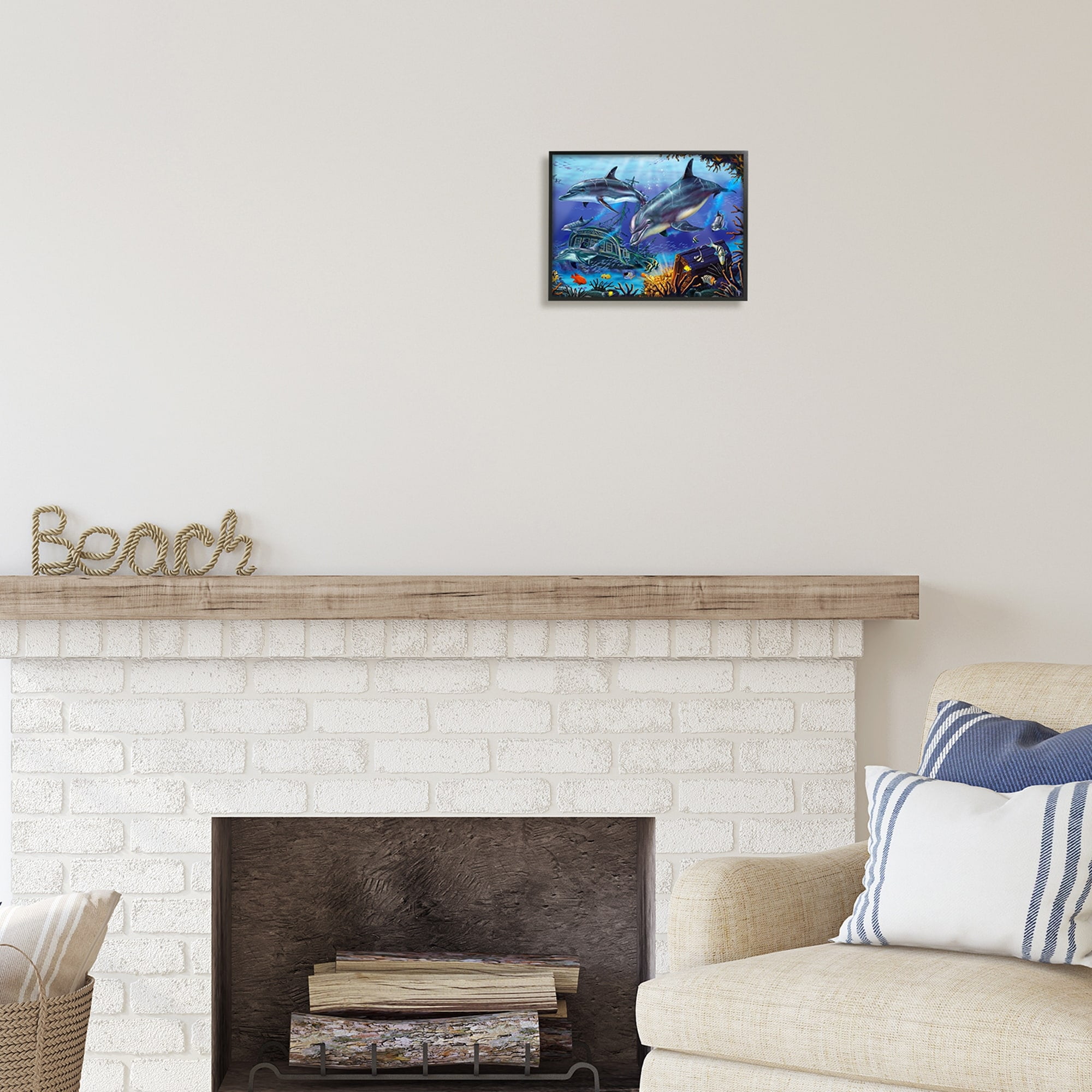 Stupell Industries Underwater Shipwreck & Treasure Coastal Painting Black Framed Art Print Wall Art