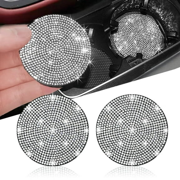2pcs Bling Car Cup Holder Coaster,2.75 inch Anti-Slip Shockproof Universal Fashion Coasters Insert Crystal Rhinestone Automotive Interior Accessories for Women (2 pcs)
