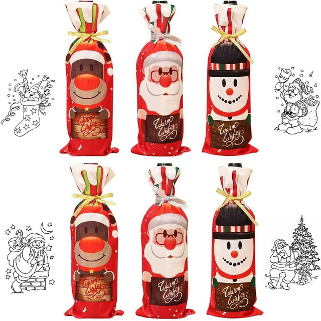 6 bolsas navideñas para botellas de vino,reutilizables para botellas de vino, bolsas navideñas para botellas de vino de tela no tejida, para su mesa, fiesta navideña, envoltorio de regalo