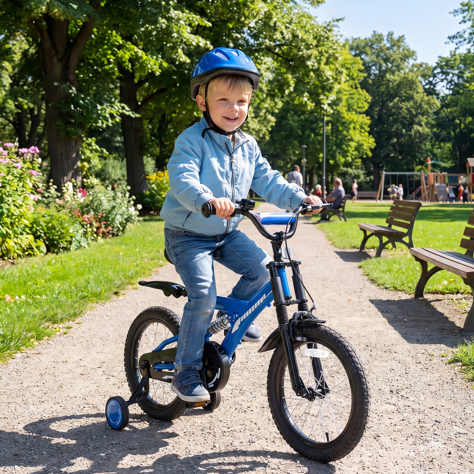 Fenbeli 18 Inch Kids Bike with Training Wheels, Blue photo 4