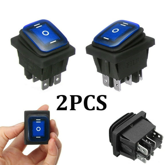 2 Pcs 6 Pin 3 Position Car Boat On-Off-On Rocker Switch DPDT 16A 250V AC Blue LED