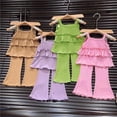 thumbnail image 4 of Blekii Girls Two Piece Set Flared Pants, Girls Two Piece Set: Flared Nine Point Pants & Top, Spring Summer Fall Comfortable Suspenders Outfit for Kids Spring Summer Fall Suspenders Outfit Spring, 4 of 7