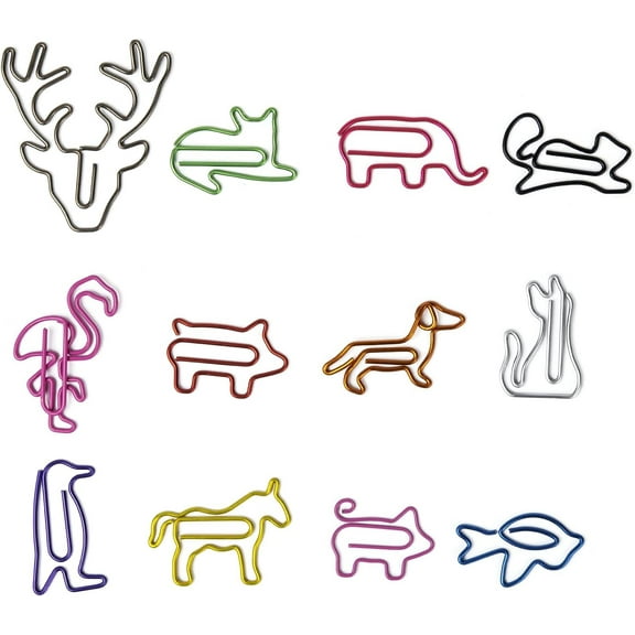 24Pcs Animal Shape Iron Paperclips Bookmarks Mixed Color Cute Paper Clips Funny Bookmark Marking Clips Tiny Metal Paper Clamps for Paper Clamps Document Note Sorting Organizing Paperclips 1 Box