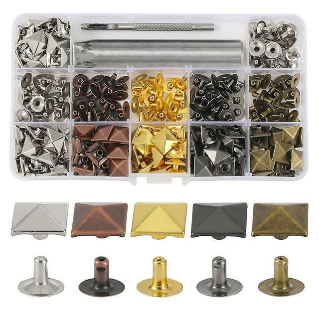 120 Sets 12mm Pyramid Earrings Clothing Square Rivets Leather Fabric Metal Studs for Shoes Bags Waist Craft