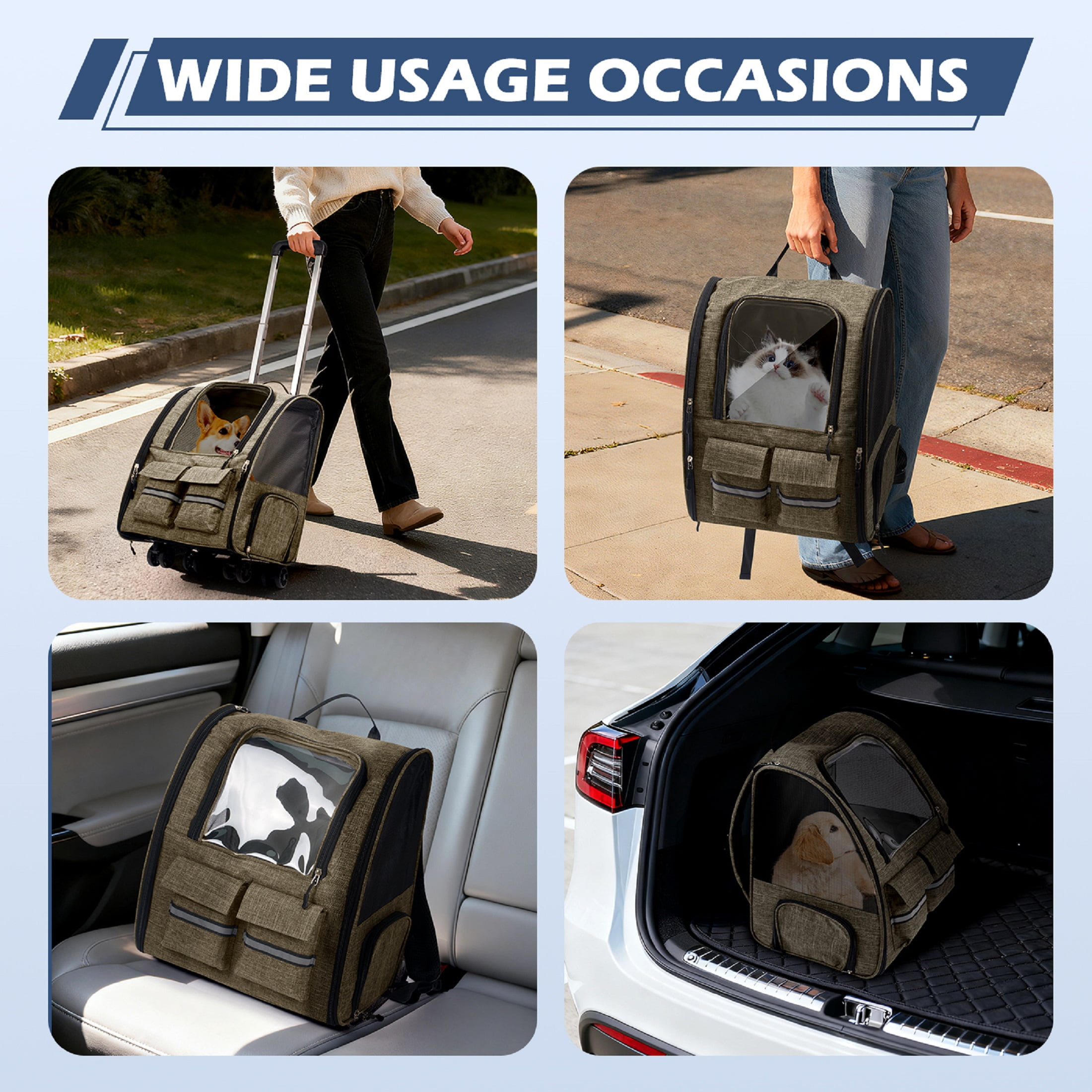 Portable and Breathable Pet Trolley Case Large Capacity Pet Air Case Going Out Dog Cat Suitcase, Brown