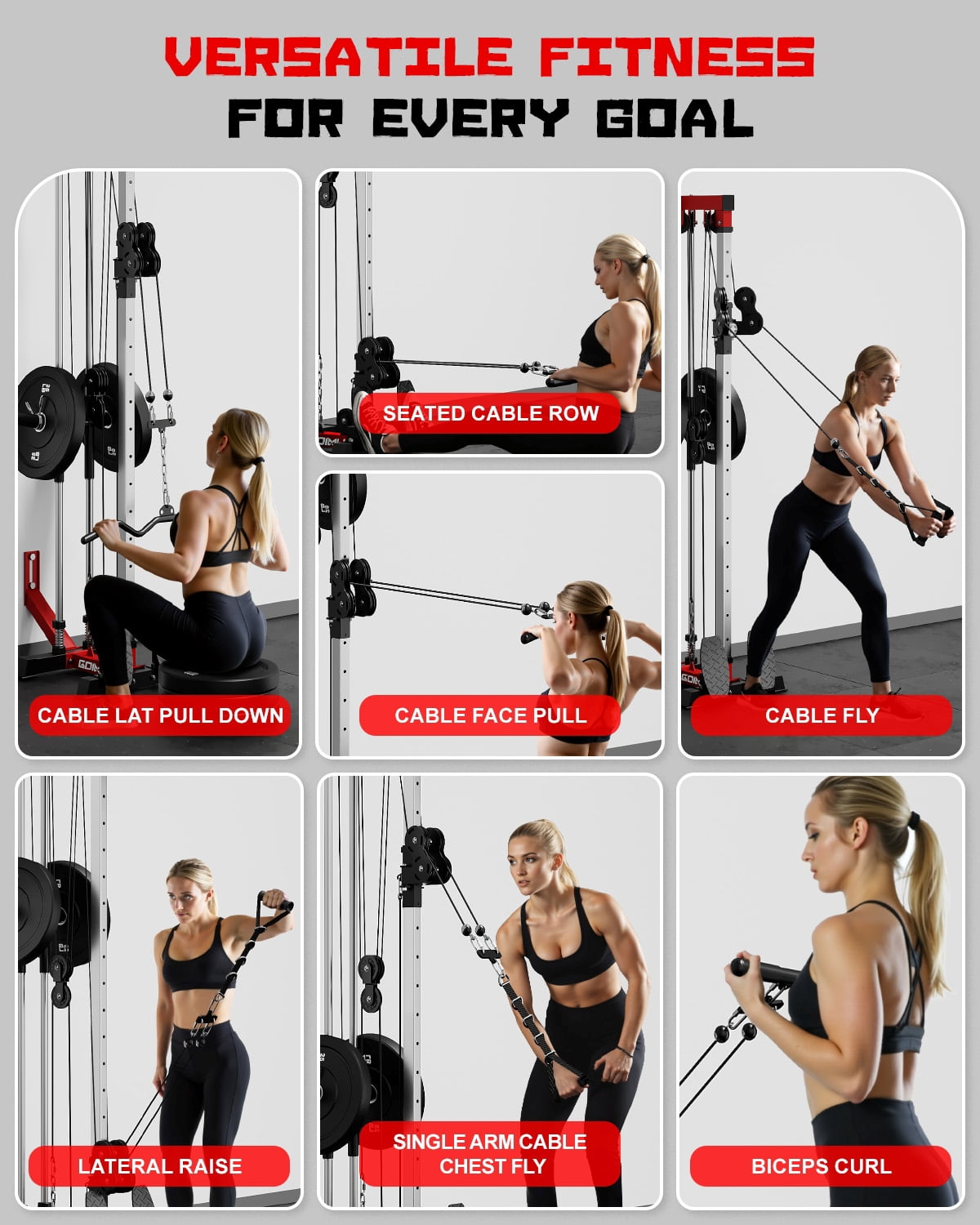 Mitonos Cable Crossover Machine, Wall Mount LAT Pull Down Machine with 18 Positions Dual Pulley System with Removable Footplate for Garage Home Gym