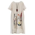 thumbnail image 1 of CHOK Robe en Lin Brodée pour Femmes Robe d'Été Ligne A Tunique Haute Basse, 1 of 4