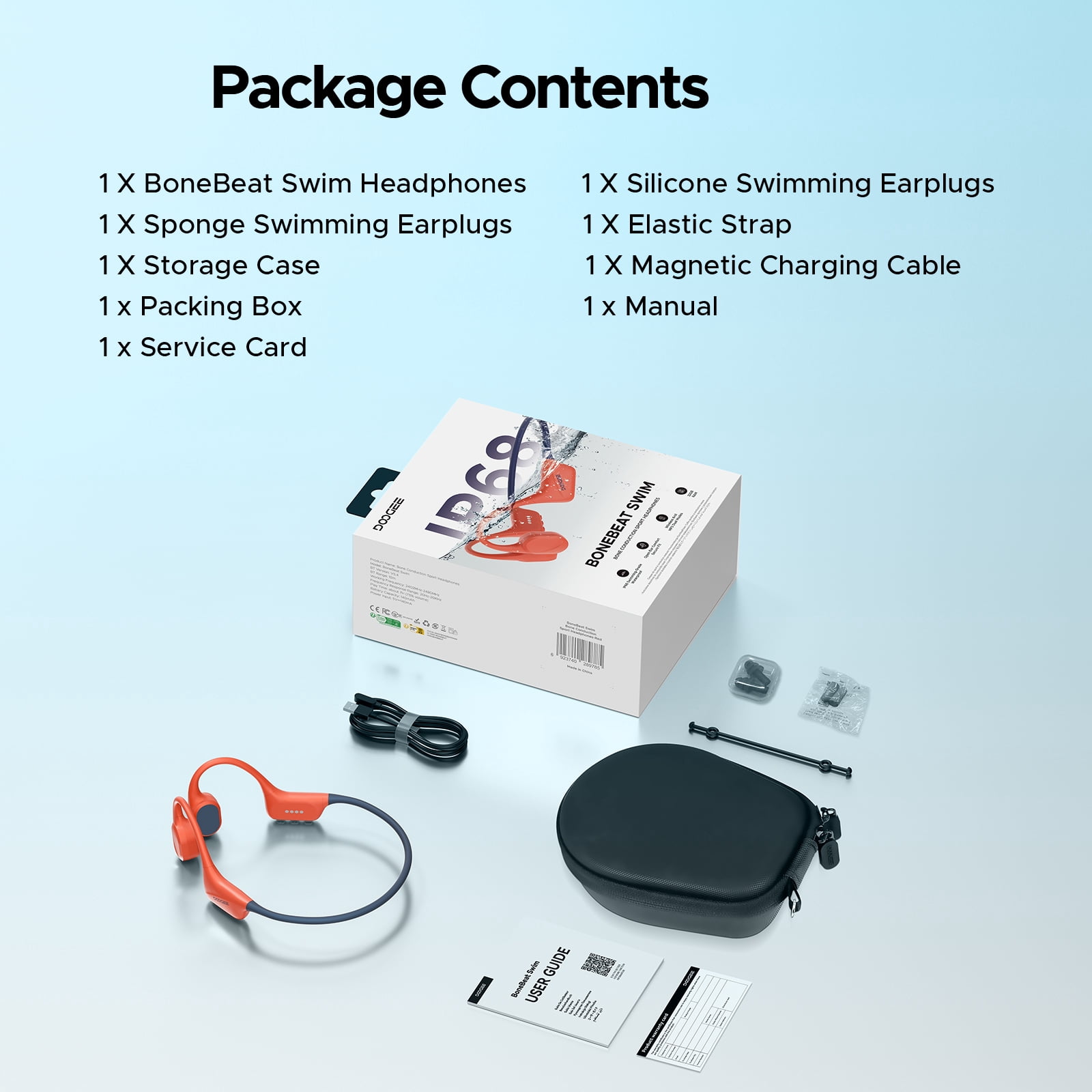 DOOGEE Bone Conduction Headphones, IP68 Waterproof Swimming Headphones Wireless Bluetooth 5.4, Skin Friendly Silicone, 32GB MP3 Mode, Sport Open Earphones for Underwater, Running, Cycling