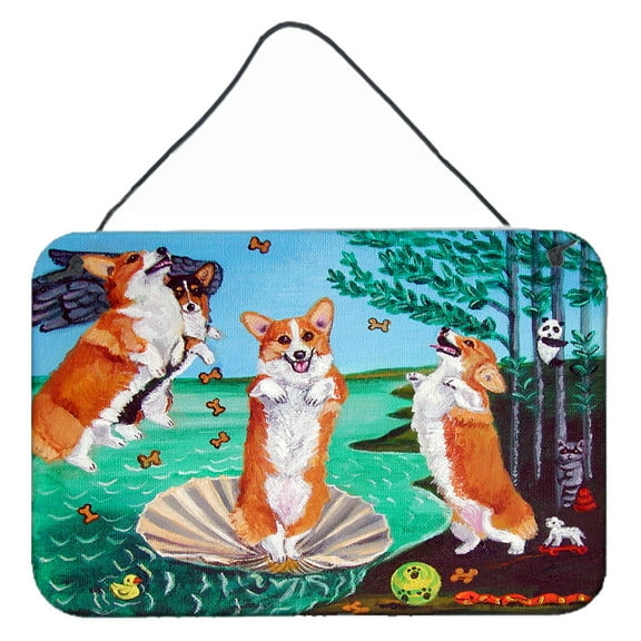 Carolines Treasures 7319DS812 Corgi Birth of Venus Wall or Door Hanging Prints 8x12 multicolor