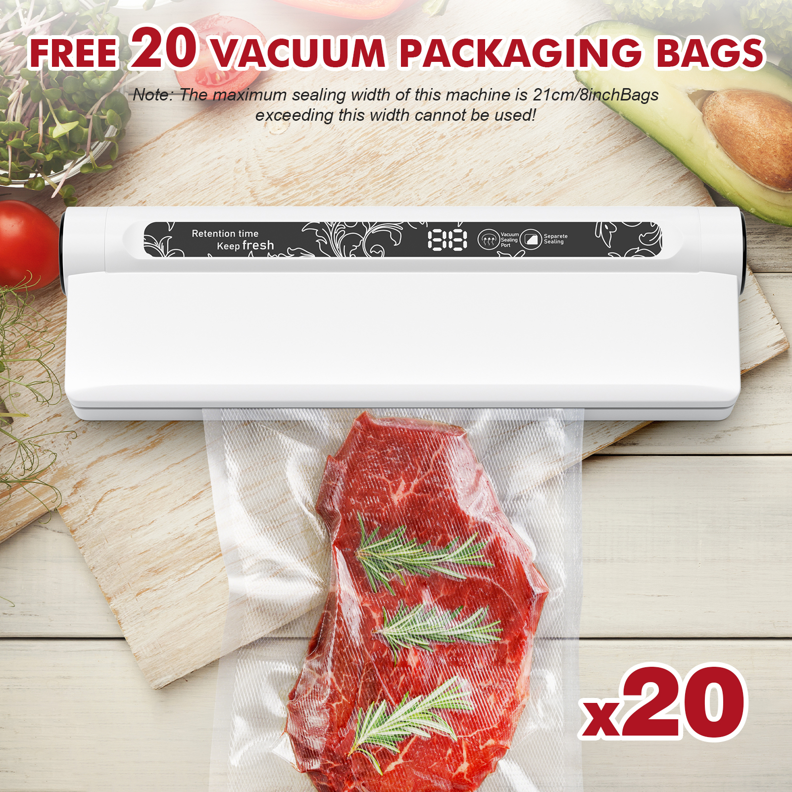 Vacuum Sealer,Equipped With 20 Vacuum Sealed Bags,Fully Automatic Dry and Wet Dual use Food Vacuum Sealer Machine