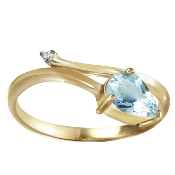 Galaxy Gold 14K Yellow Gold 0.83 Carat Natural Diamond and Pear-Shaped Aquamarine Ring - March Birthstone - Courage & Clarity - Sizes 5.5 to 11 - Fine Jewelry for Women