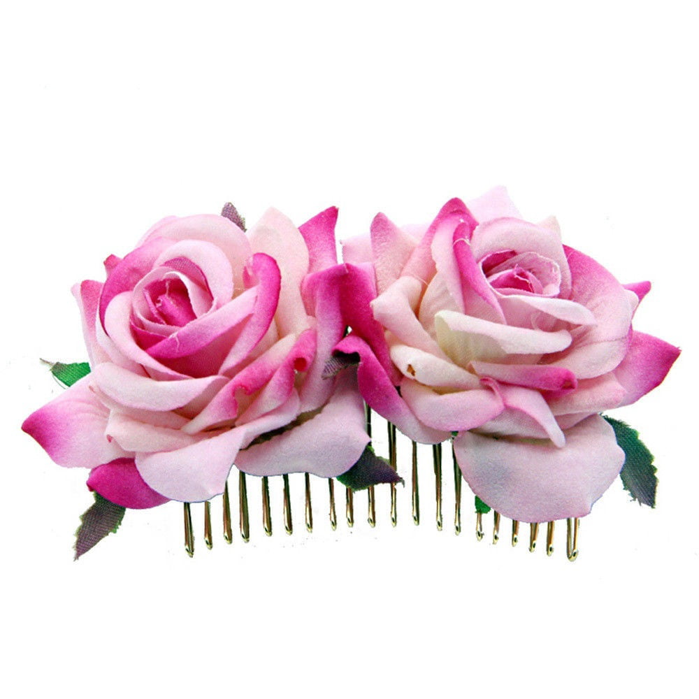 5 Bridal Wedding Baby Pink Rose Flower Hair Pins Clips Grips handmade 