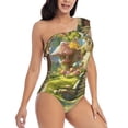 thumbnail image 3 of Zufioo Cute Mushroom Town A Print One-shoulder Ruffled One-piece Swimsuit, High Elastic Integrated Removable Chest Pad Swimsuit Suitable for Beach, Pool and Vacation-, 3 of 6