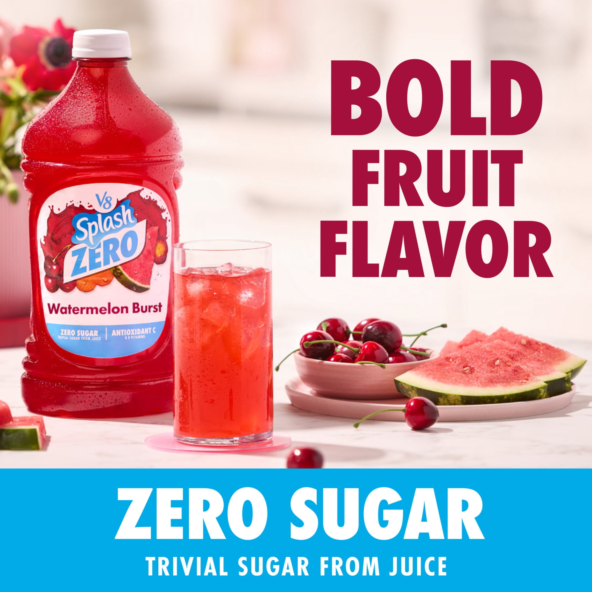 V8 Splash Zero Sugar Watermelon Burst Flavored Beverage, 64 fl oz Bottle