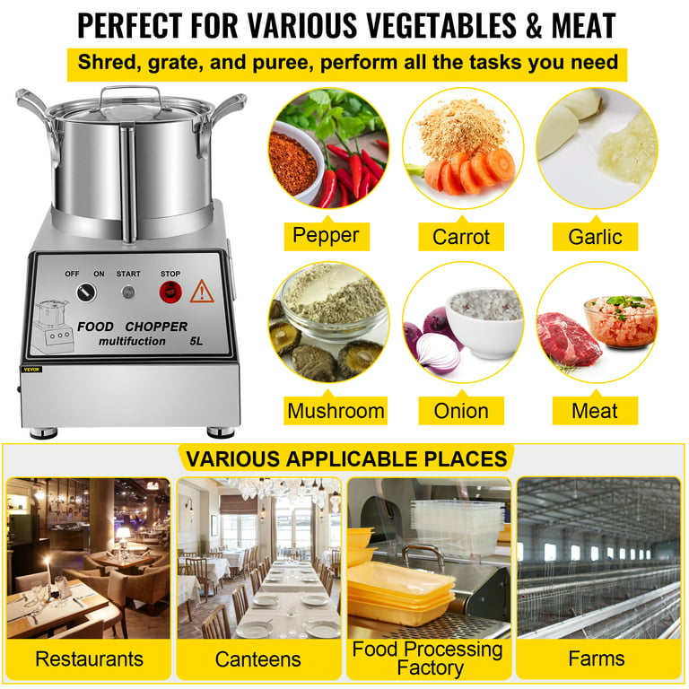 VEVOR 550-Watt Single Speed Silver Commercial Food Processor 2-Feeding Holes Electric Vegetable Slicer 1600-RPM with 6-Blade