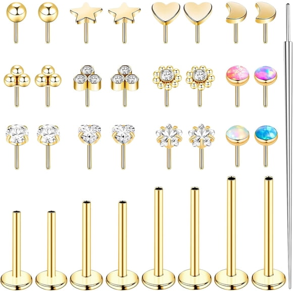 16G Anneaux de Nez Sans Fil 316L Acier Inoxydable Dos Plat Boucles d'Oreilles Sans Fil Cartilage Hélice Tragus Perçage Bijoux Goujons de Nez pour Femmes 6mm 8mm 10mm 12mm Or