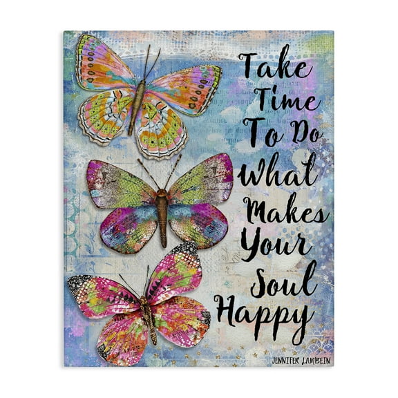 Stupell Industries Makes Your Soul Happy Butterfly Animals Painting Wrapped Canvas Art Print Wall Art, 16 x 20