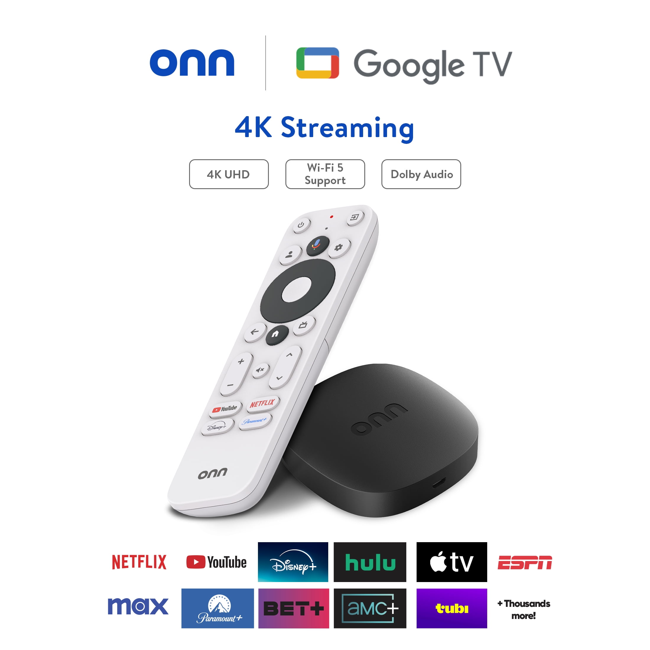 onn Dispositivo de Transmisión 4K, Google TV: Transmisión Rápida, Ultra HD, Almacenamiento de 8 GB, RAM de 2 GB, Control Remoto con Control por Voz onn Dispositivo de Transmisión 4K, Google TV: Transmisión Rápida, Ultra HD, Almacenamiento de 8 GB, RAM de 2 GB, Control Remoto con Control por Voz