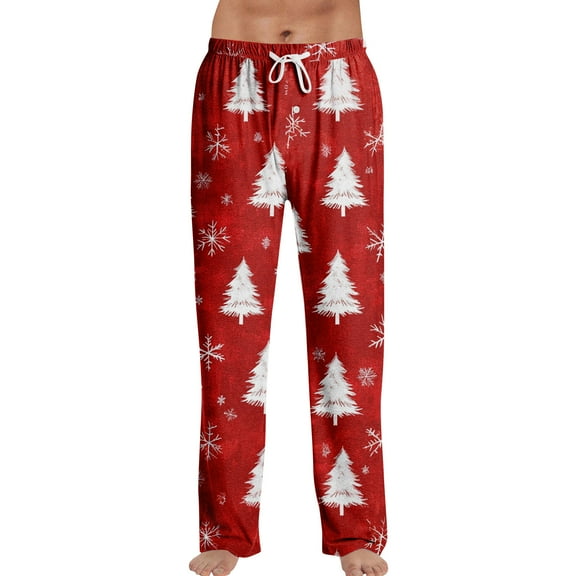Resicozy Mens Christmas Pajama Pants Funny Xmas Printed Wide Leg Pant Holiday Pajamas with Pockets for Lounging Sleeping Party Wine L