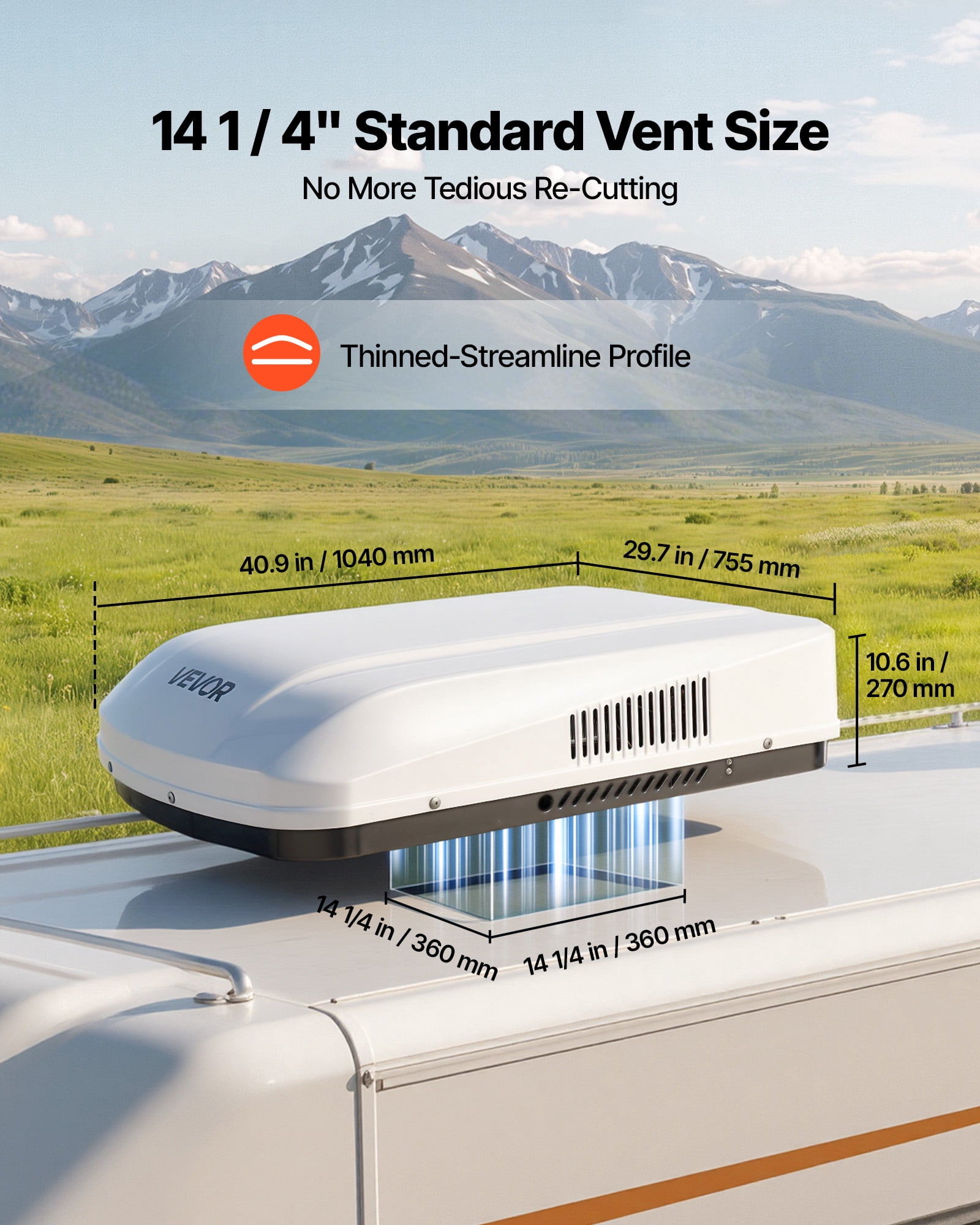 VEVOR RV Air Conditioner, 13500 BTU RV AC Unit, 120V Ducted Rooftop Air Conditioner with Variable Speed Compressor, Easy Install Quiet Cooling AC Unit with ADB Button Control and Remote Control,White