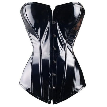 

Tinglu Black Women Corset Top Steampunk PVC Leather Bustier Overbust Waist Training