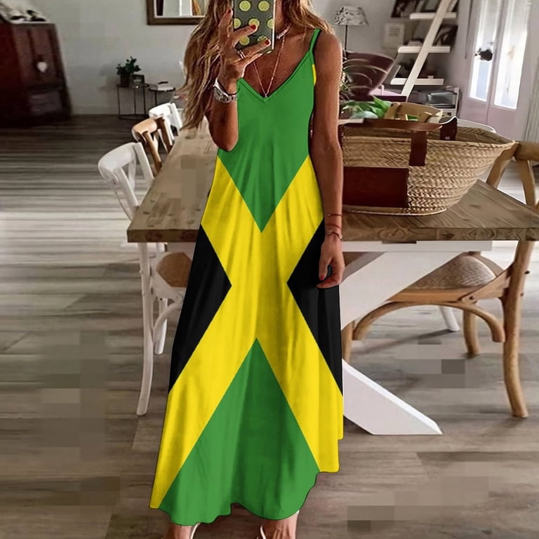 jamaican dresses for women Quadrille dress Suitable for anyone to wear as it regular fit Wholesale V Neck Long Maxi