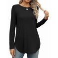 thumbnail image 2 of Camisa de Larga con Cuello Redondo para Mujer, Básica, Holgada, Informal Negro S, 2 of 5