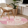 thumbnail image 4 of Round Area Rug 3 Ft, Valentine's Day Washable Non-Slip Circle Carpet for Living Room/Bedroom, Pink Bows Vintage Plaid Romantic Roses Low-Profile Small Floor Mats Collection Rugs for Indoor, 4 of 8