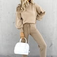 thumbnail image 3 of 2 Pcs/Set Women Top Pants Set High Collar Long Sleeves Solid Color Sweatshirt Drawstring Elastic Waist Loose Trousers Sport Outfit Fall Spring Tracksuit, 3 of 8