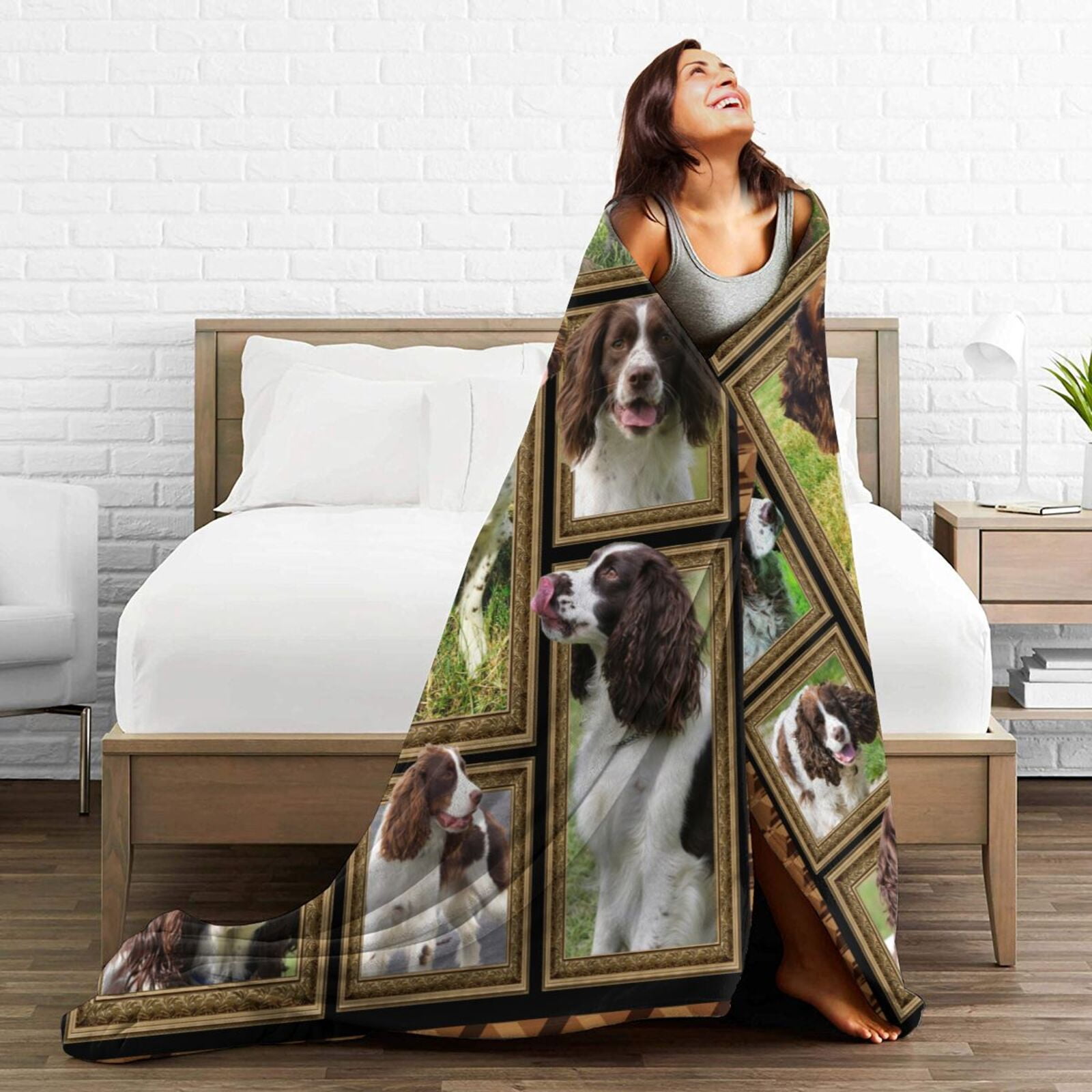 Wijzvio English Springer Spaniel Dog Throw Blanket Soft Fuzzy Fleece Blanket For Couch Bed Living Room Decoration 50"X40"