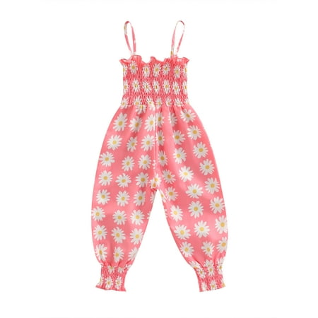 

Suanret Toddlers Kids Girl Summer Jumpsuits Infants Daisy Print Elastic Tied-Up Strappy Sleeveless Siamese Trousers Streetwear Pink 12-18 Months