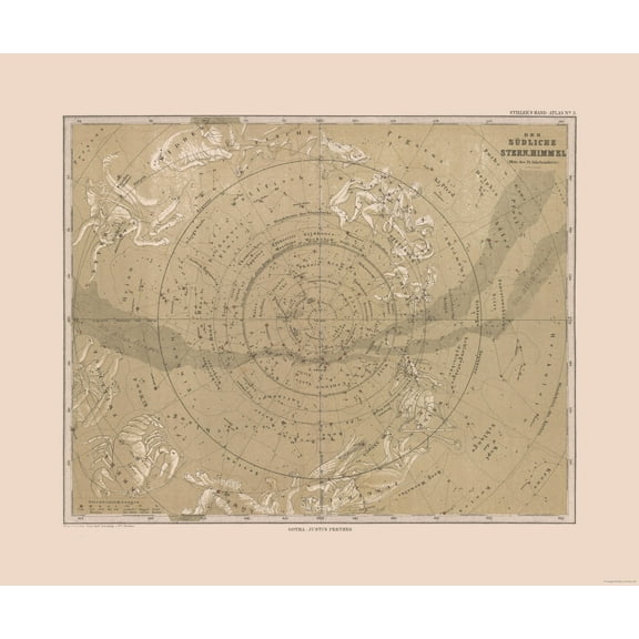 Historic Map - Southern Sky - Stieler 1885 - 27.55 x 23 - Vintage Wall Art