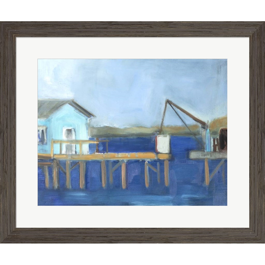 Weathered White Washed Deep Gray Framed Fishing Dock Print