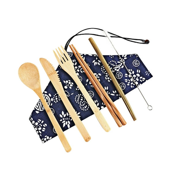 Portable Bamboo Cutlery Travel Ecofriendly Fork Spoon Set Include