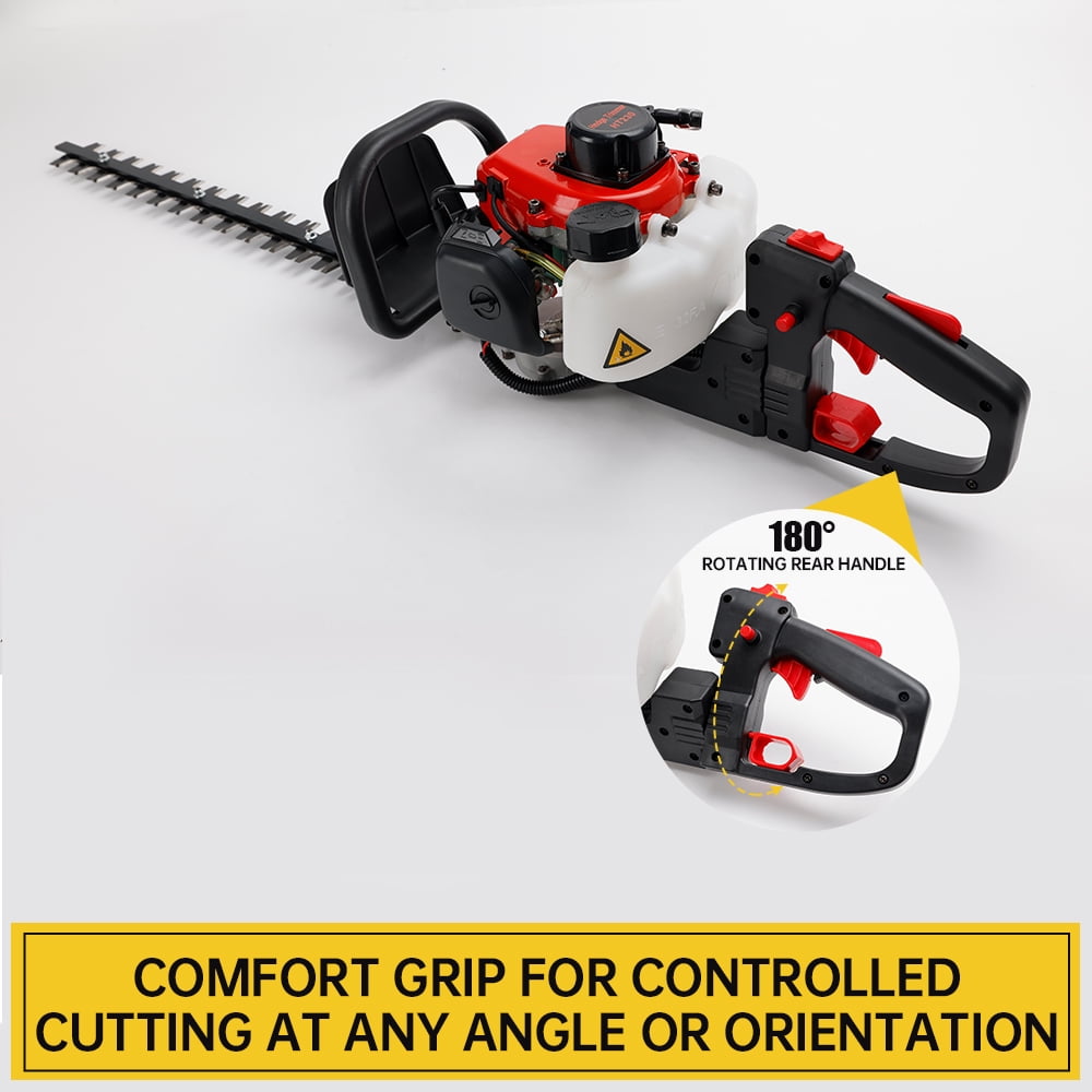 TOPTENG 26cc 2-Cycle Gas Powered Hedge Trimmer, double sided blade 24", recoil gasoline trim blade, Fast charger Red&Black