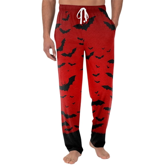 Satingcolo Mens Pajama Pants Red Bats Halloween, Cotton Soft Sleep Lounge Pj Bottoms with Pockets Drawstring