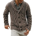 thumbnail image 2 of Domuza Men Cardigan Sweater Shawl Collar Button Up Long Sleeve Casual Knitt Sweaters Fall Winter Trendy Regular Fit Soft Comfy Outwear Khaki 2XL, 2 of 5